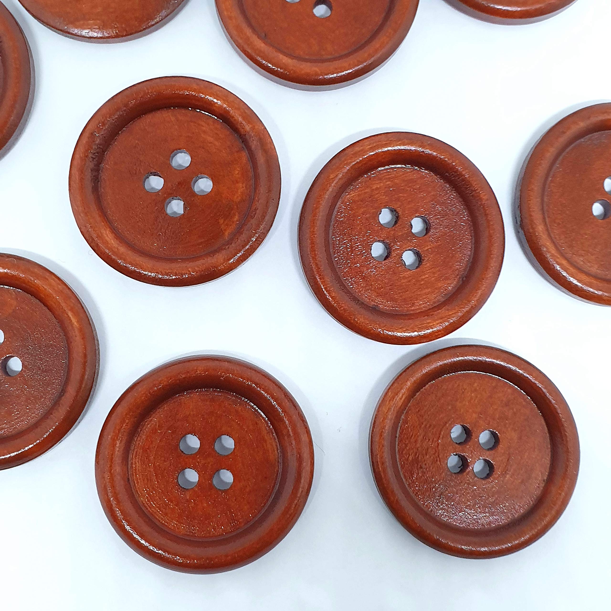 MajorCrafts® 20pcs 30mm Reddish Brown 4 Holes Large Round Wood Sewing Buttons Needlework Craft Embellishments
