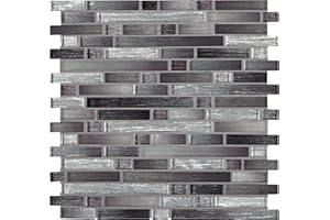MSI Akaya Nero Interlocking Glass Tile for Kitchen Backsplash, Wall Tile for Bathroom, Accent Wall Tile, and Shower Wall Tile, 12 in. x 11.75 in. Mesh-Mounted Mosaic Tile (9.8 sq. ft.)