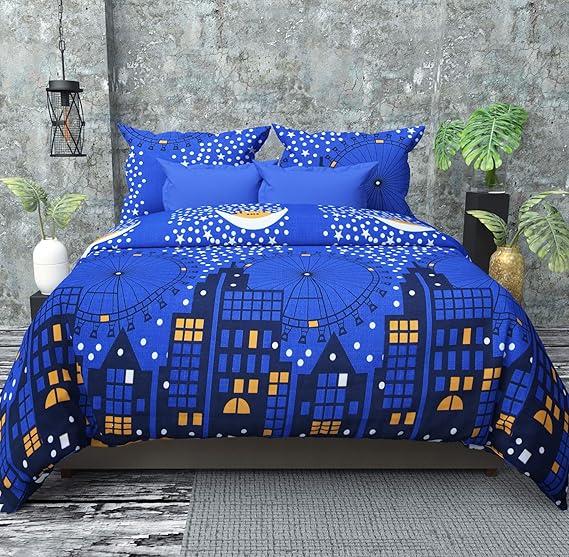 Hind Weave Glace Cotton Night Glow Radium Double Bedsheet with 2 Pillow