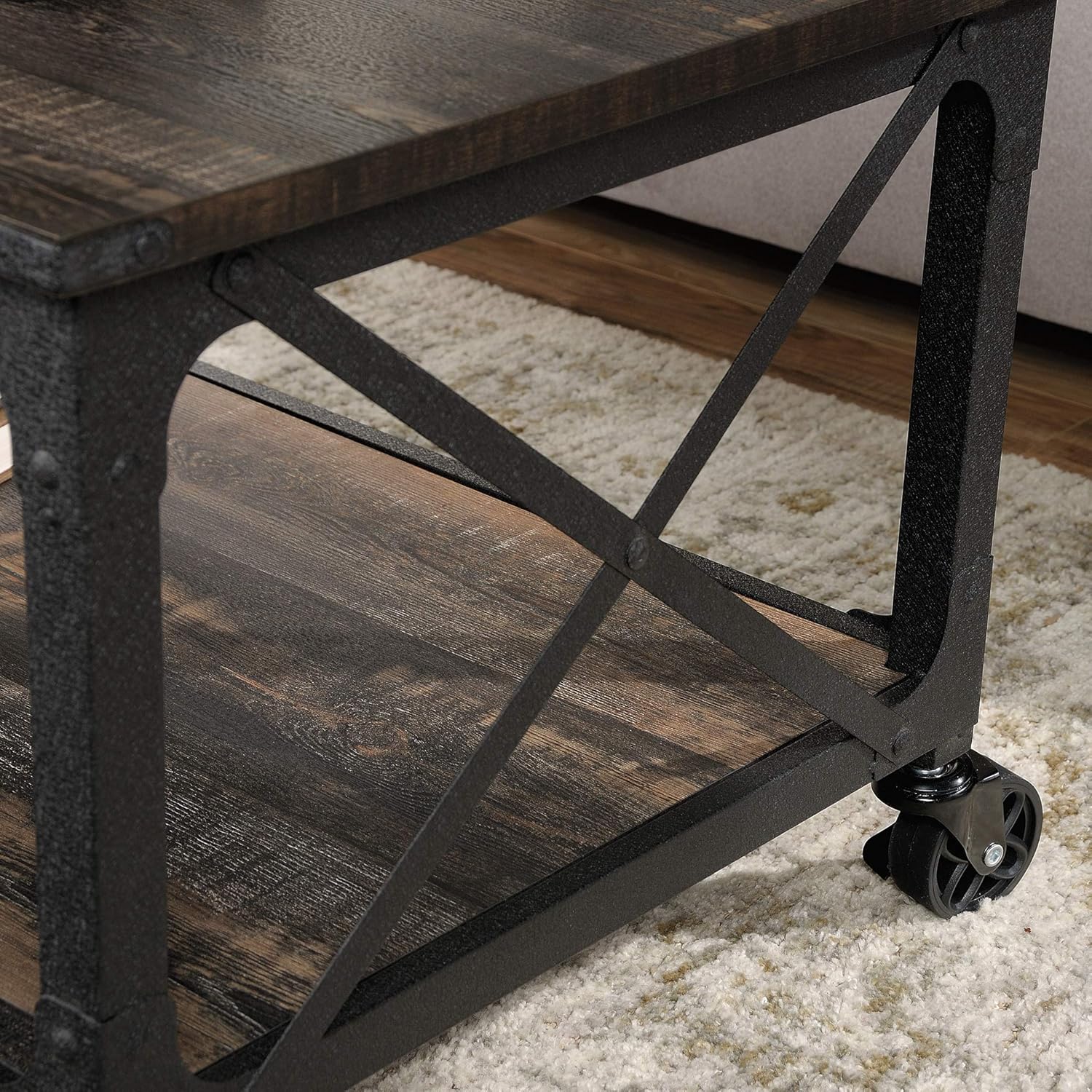 Sauder Steel River Coffee Table, L: 42.91" x W: 24.21" x H: 18.5", Carbon Oak: Furniture & Decor