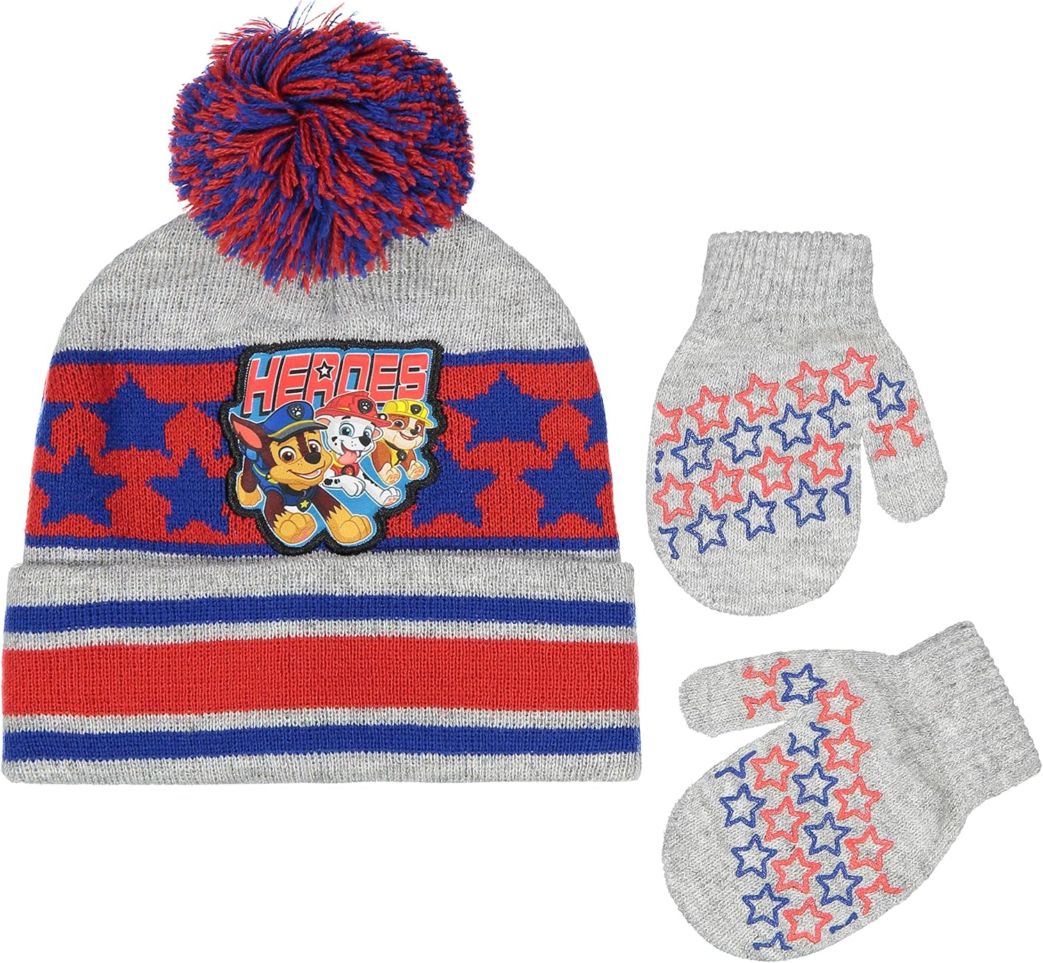 Nickelodeon Boys Winter Hat Set, Paw Patrol's Marshall, Chase and Rubble Toddler Beanie and Mittens for Kids Age 2-4: Clothing