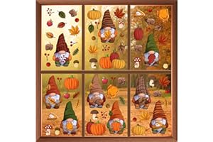 WALPLUS Fall Decor Autumn Window Clings Thanksgiving Decorations Double-Sided Reusable Peel and Stick Removable for Glass Living Room Nursery Room Home Office Thanksgiving Gnomes 102 Pieces