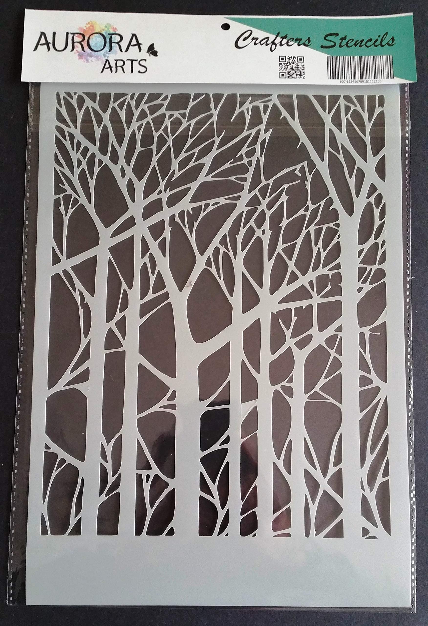 Aurora Arts A4 Decorative Forest Tree Stencil Set Cake Stencil Air Brush Stencil Craft Stencil 078