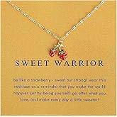 Mikovivi Strawberry Pendant Necklace with Inspirational Card, Dainty Strawberry Good Luck Necklace Inspirational Friendship Jewelry for Women Mom Sister Friend Gift