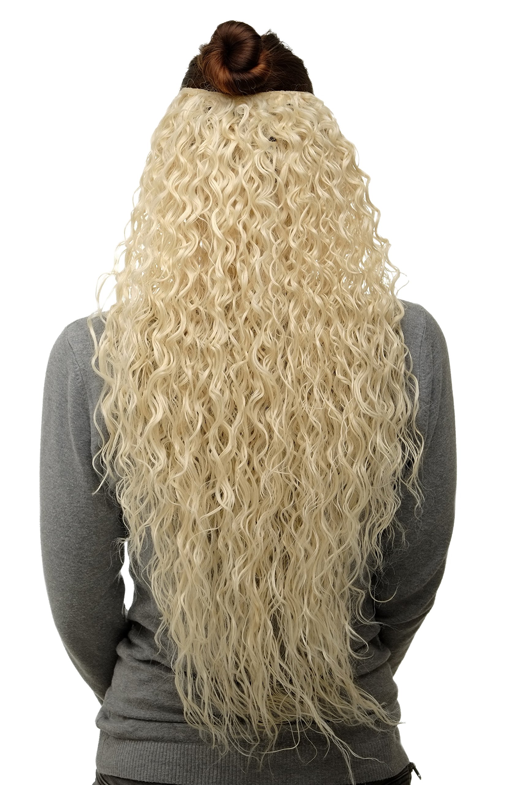 WIG ME UP H9311-613 Hairpiece half wig Clip-In Extension very long stringy crimpy curls curly shiny oily wet-look volume platinum blond 26inch