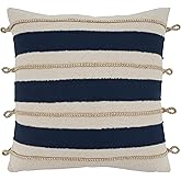 SARO LIFESTYLE Naviguer Collection Rope Appliqué Throw Pillow Cover, 18", Navy Blue