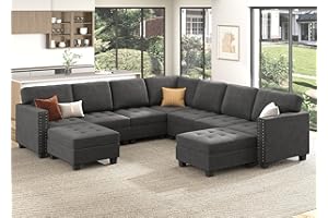 HONBAY Velvet Convertible Sectional Couch, U Shaped Sectional Sofa with Chaise Modular Sectional with Storage Ottoman Corner Couch for Living Room, Grey