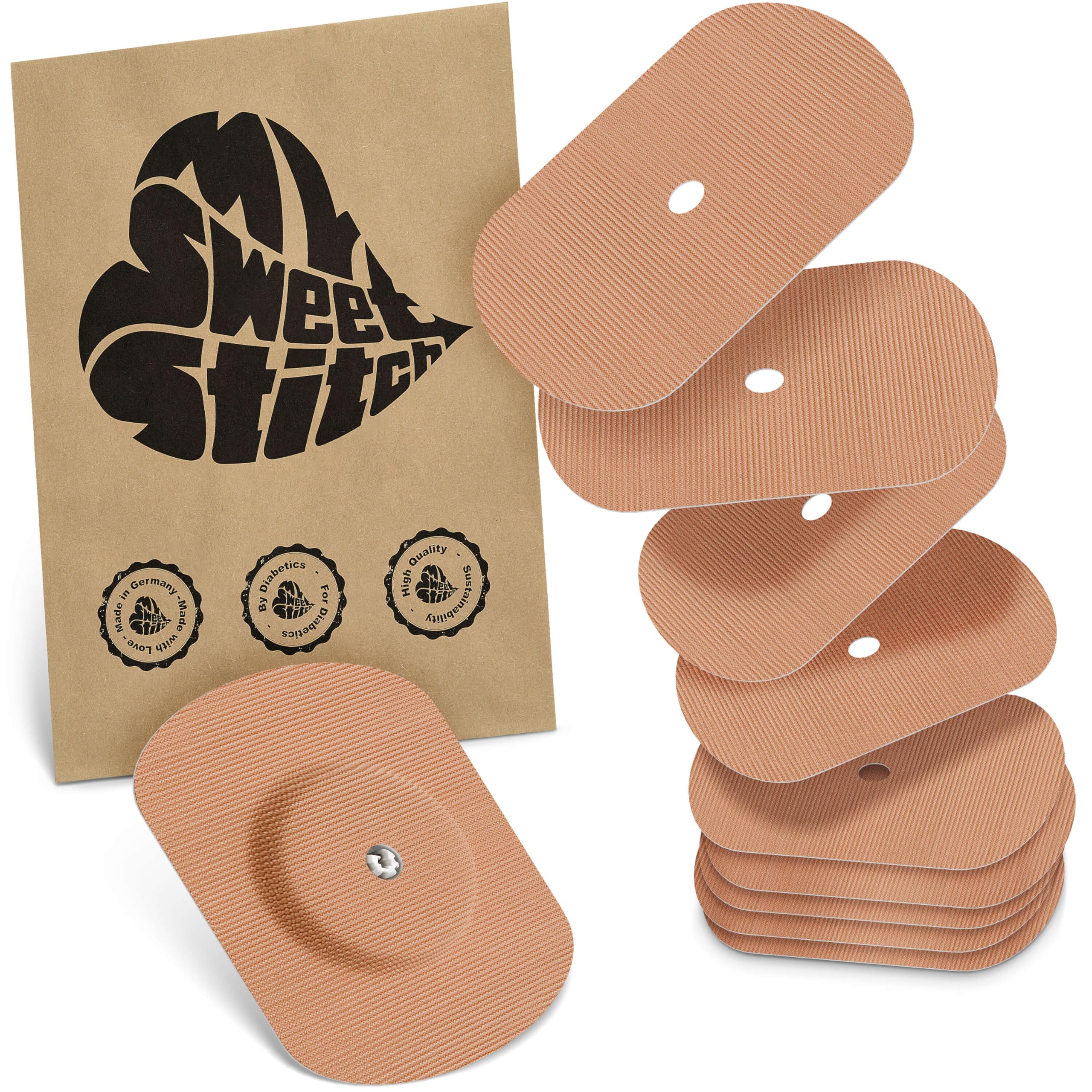 MySweetStitch - 10 x Freestyle Libre 1 & 2 Patches Oval with Ventilation Hole, Overpatch Ø 70 x 55mm, Waterproof, Breathable, Skin-Friendly, Made in Germany, Beige — image 1