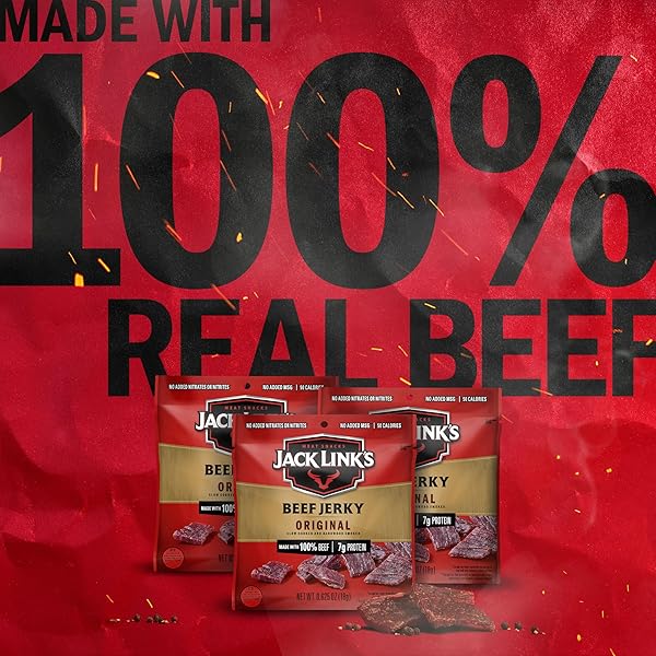 JACK LINK’S BEEF JERKY, ORIGINAL, MULTIPACK BAGS – FLAVORFUL MEAT SNACKS FOR LUNCHES, READY TO EAT PROTEIN SNACKS, INDIVIDUAL PACKS – 7G OF PROTEIN, MADE WITH 100% BEEF – 0.625 OZ (PACK OF 5)