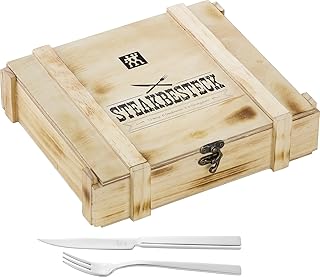 Zwilling 07150-359-0 Steak Besteckset in rustikaler Holzbox, Edelstahl, 12-teilig