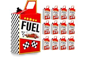 8HREST 12PCS Race Car Fuel Can Treat Boxes Racing Birthday Party Supplies Black And White Checkered Flag Party Boxes