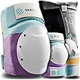 SKATEWIZ Knee and Elbow Pads Adult - Skating Protective Gear Adult Knee and Elbow Pads Set with Wrist Pads - Shield - Size M/L Lavender Blue - Roller Skate Protective Gear for Women & Men