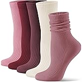 CS CELERSPORT Crew Socks for Women, 5 Pack Retro Cotton Casual Cushioned Slouchy Socks