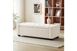 Huatean Home Ottoman with Storage, Storage Ottoman Bench with Safety Hinge, Upholstered Storage Bench with Seating for Bedroom, Living Room, Holds up to 330 lb, Beige
