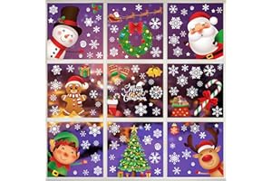 TRAPLACE 144 PCS Christmas Window Clings, Snowflake Window Clings for Stickers for Glass, Christmas Decorations Decals for Snowman Santa Claus Tree Reindeer Elf Winter Party Accessories Supplies Decor
