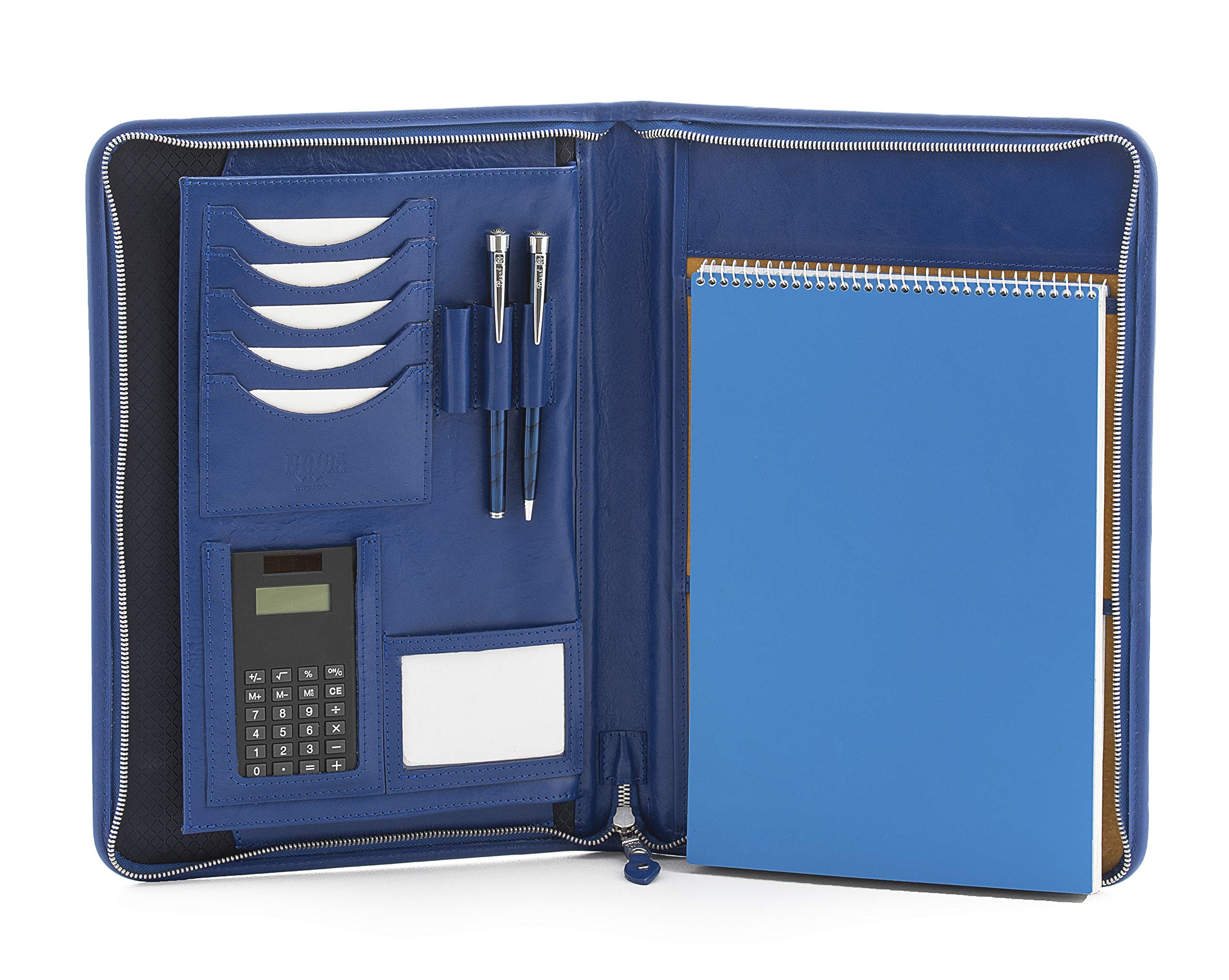 Leather Portfolio Folder A4 Document Case Handmade Organizer (Blue)