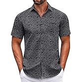 COOFANDY Mens Short Sleeve Casual Button Down Shirts Summer Untucked Dress Shirts with Pocket