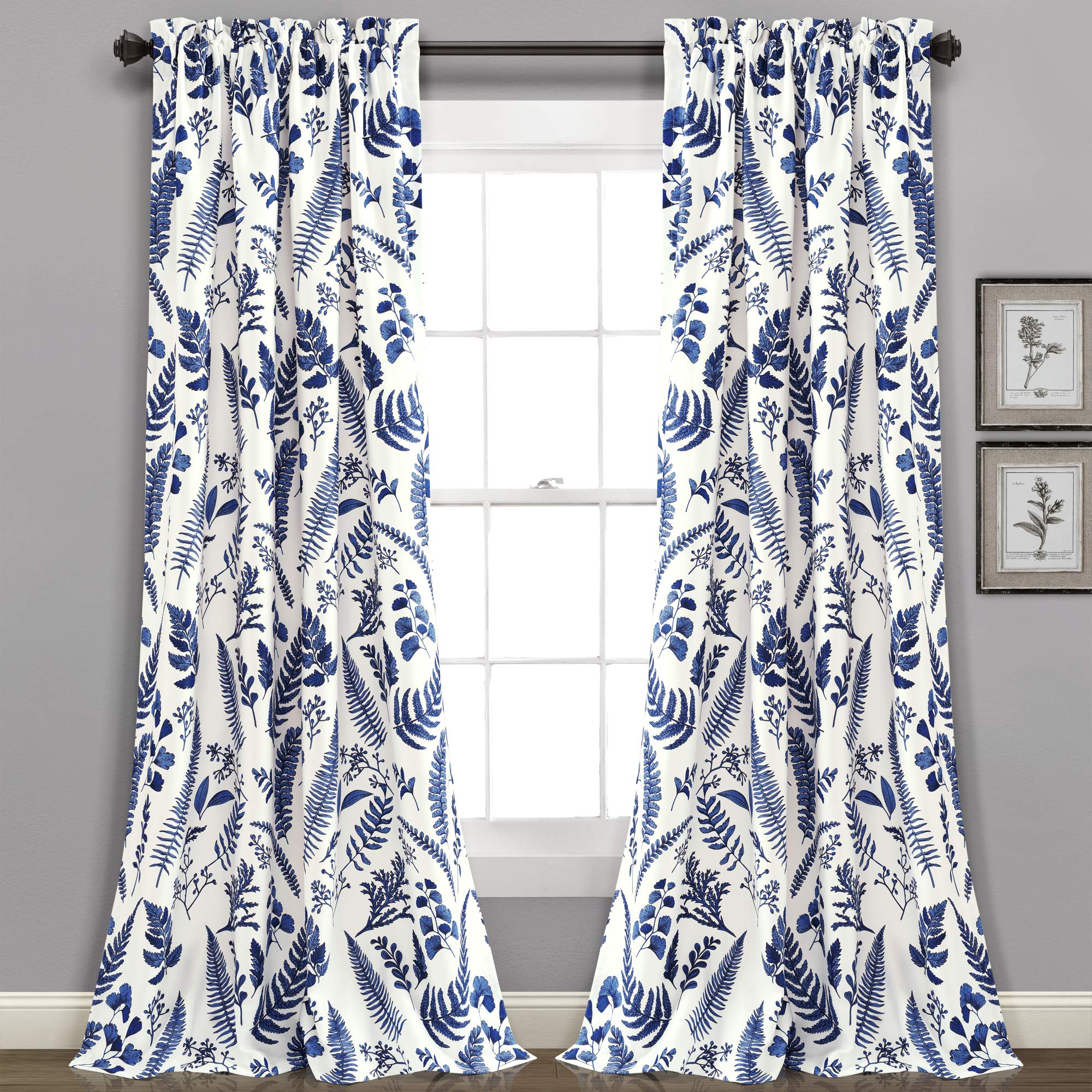 Lush Decor White-and-Navy Devonia Room-Darkening Window Curtain Set (95" x 52")