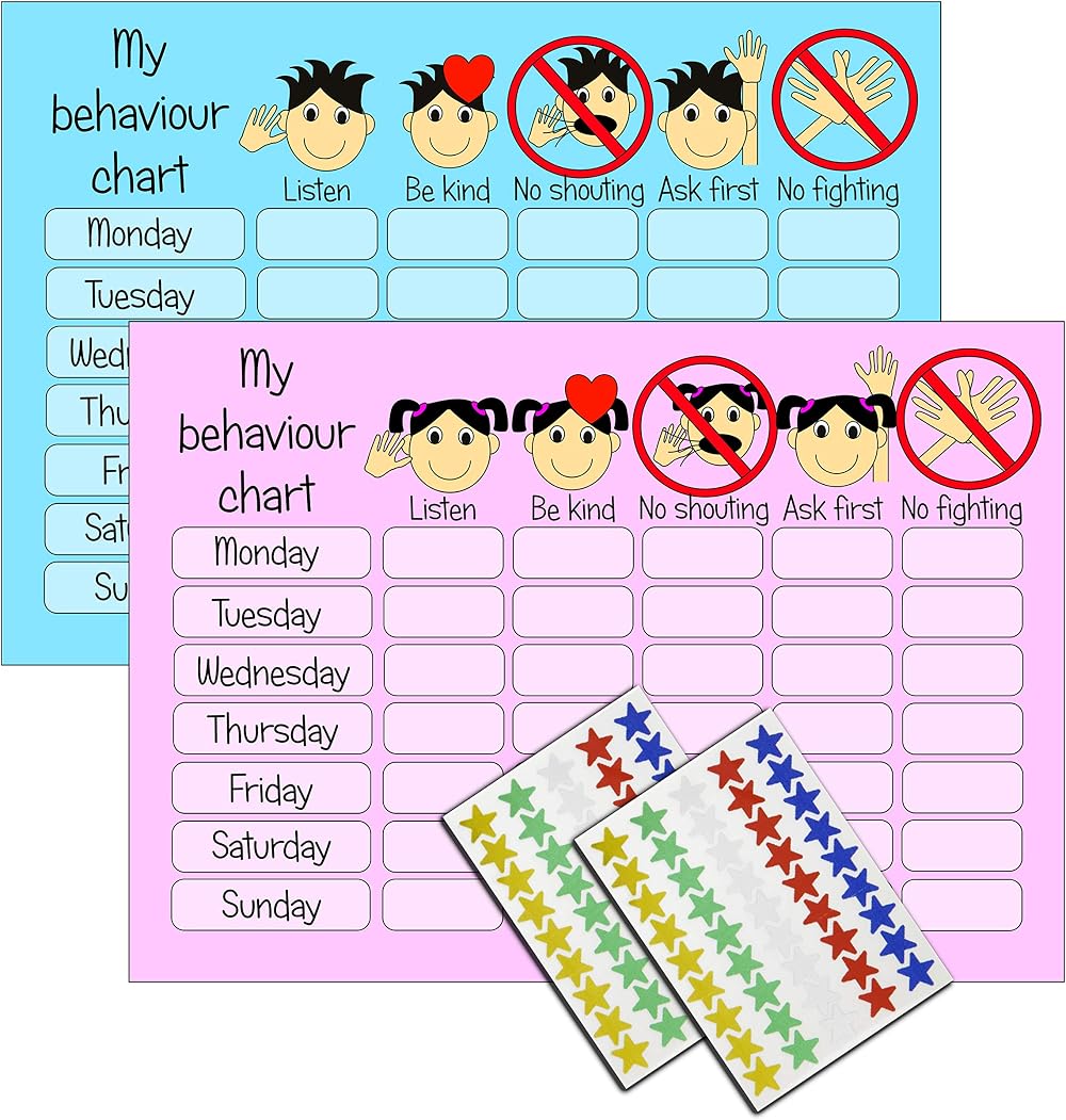 kids2learn Twin Pack Behaviour Reward Chart Blue Pink 180 Stickers
