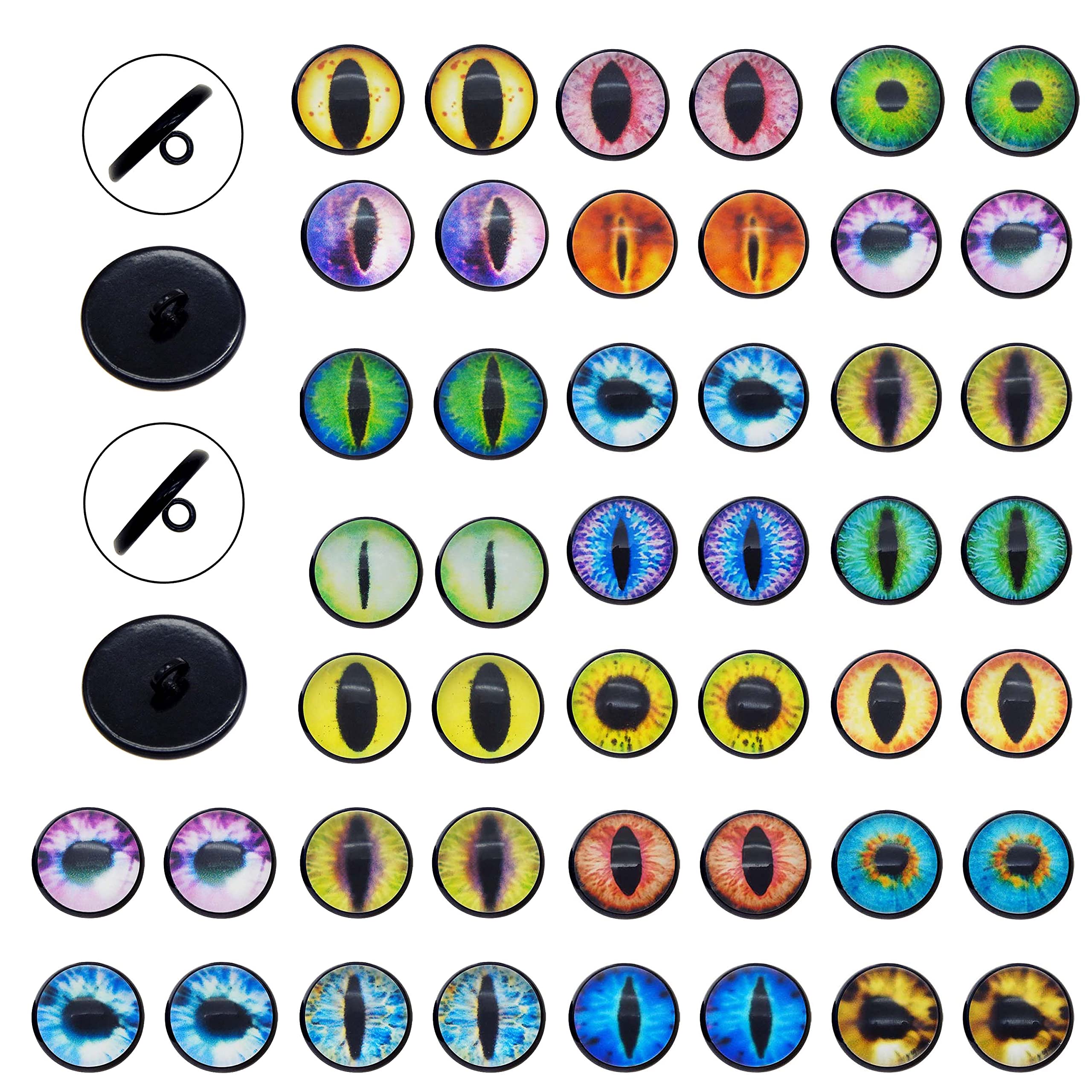 Julie Wang 20Pairs 18mm Sew On Eyes Buttons for Amigurumi Stuffed Models Making Glass Dragon Lizard Animal Eye Cabochon Craft DIY Supplies