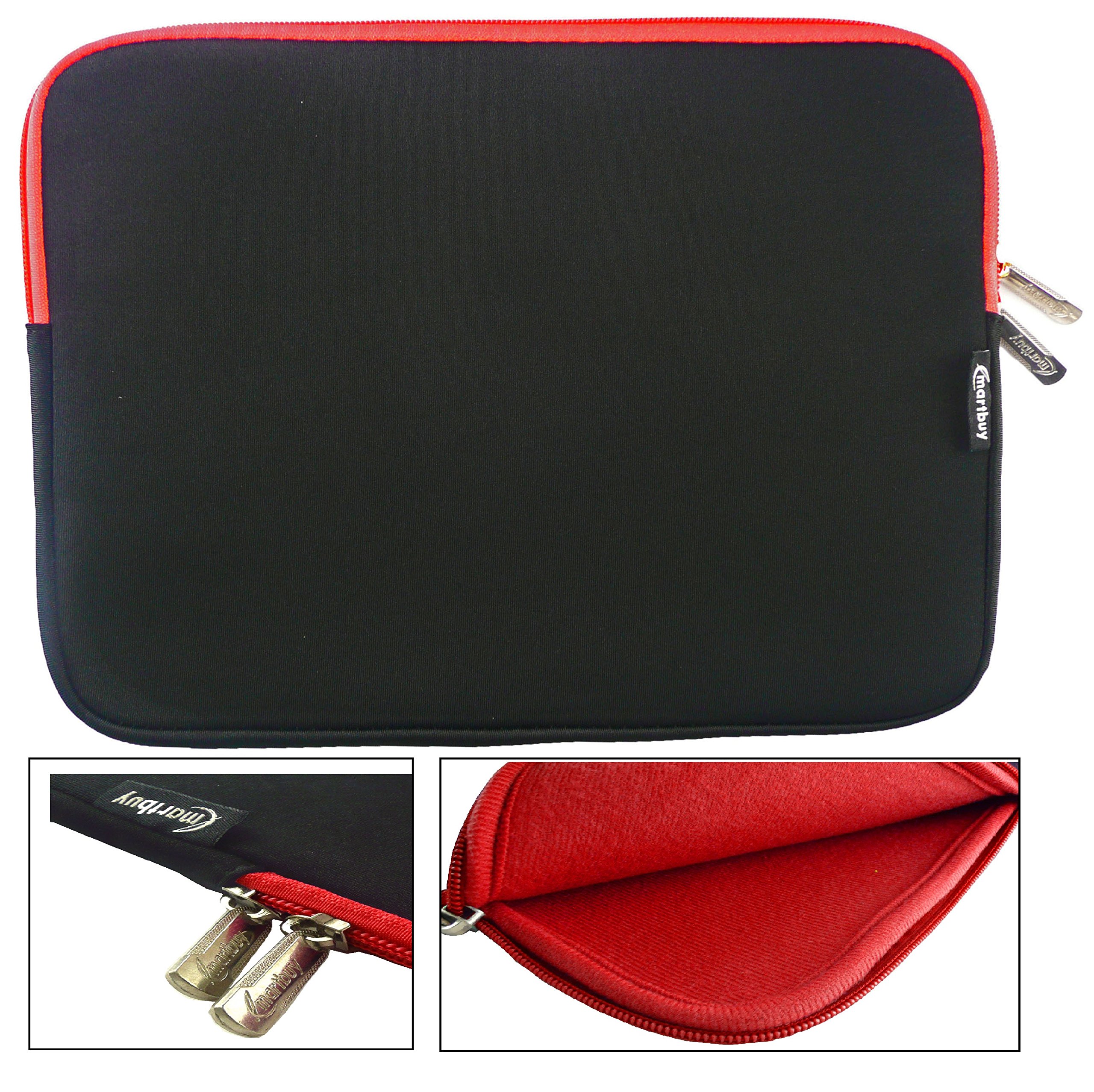 Emartbuy Dark Grey/Red 11.6-12.2 Inch Water Resistant Neoprene Soft Zip Case Cover Sleeve With Red Interior & Zip Compatible with Laptops Listed Below