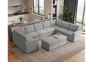 LINSY HOME Oversized Modular Sectional Sofa, Convertible Sectional Sofa Couch with Memory Foam, Modular Sleeper Sofa Covers Removable and Changeable, 10 Seat Sofa Sets for Living Room, Grey