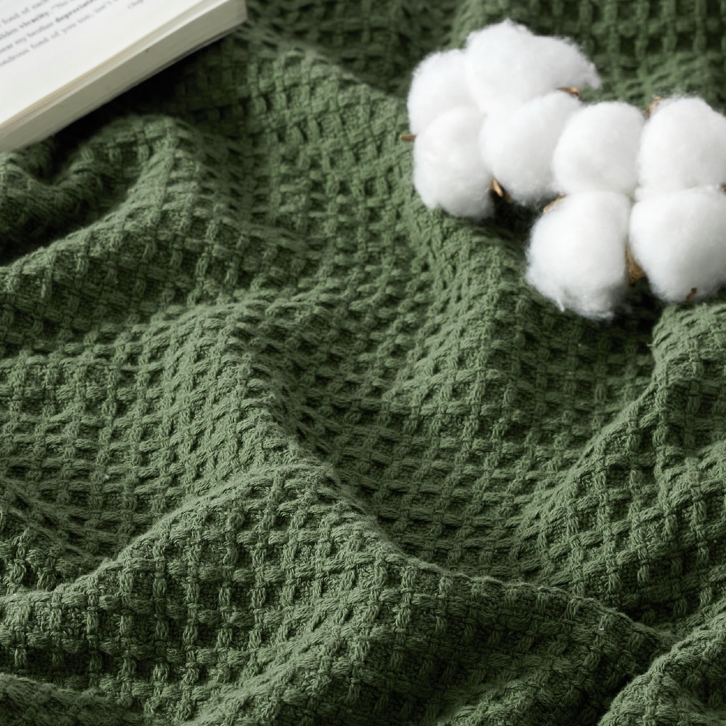 Photo 1 of Bedsure 100% Cotton Blanket Queen Size for Bed - Cozy Soft Lightweight and Breathable, Basket Waffle Weave Blanket for Summer, Home Decor Gift for Women, Olive Green, 90x90 inches