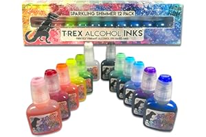 T-REX ALCOHOL INKS T-Rex Inks Starlight Shimmer Sparkling Alcohol Ink 12 Bottle Set - Glitter Alcohol Ink for Epoxy Resin Dye, Painting, Tumbler Making & More - Includes Shimmering Clear Blender - 20ml Bottles