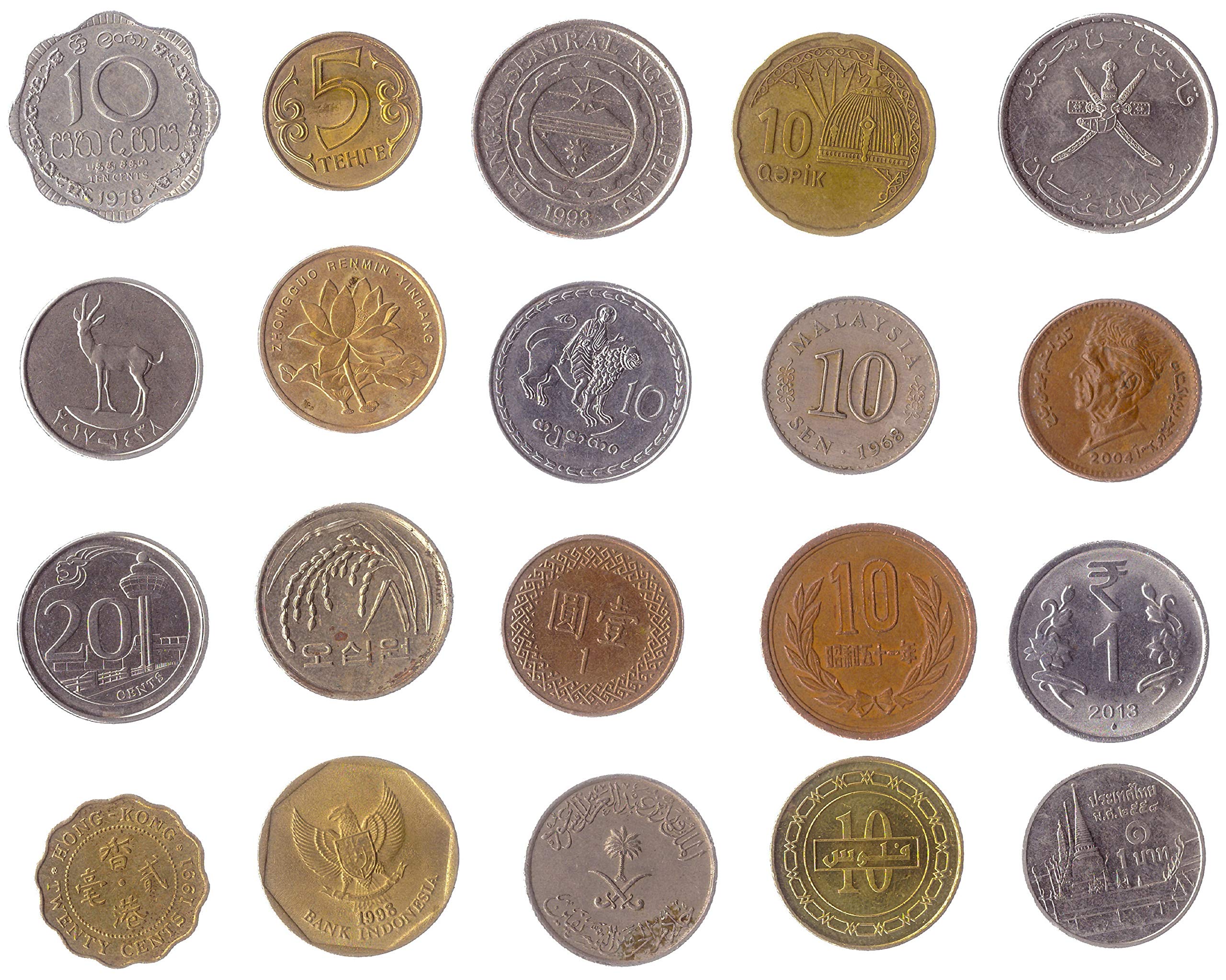 20 Coins Picked Randomly from Different Countries in Asia, Afro-asia, Eurasia