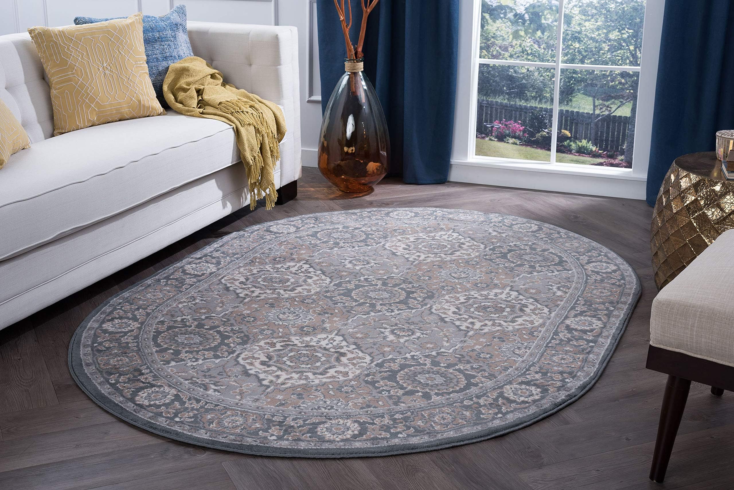 Newcomb Traditional Oriental Gray Oval Area Rug, 5' x 7' Oval