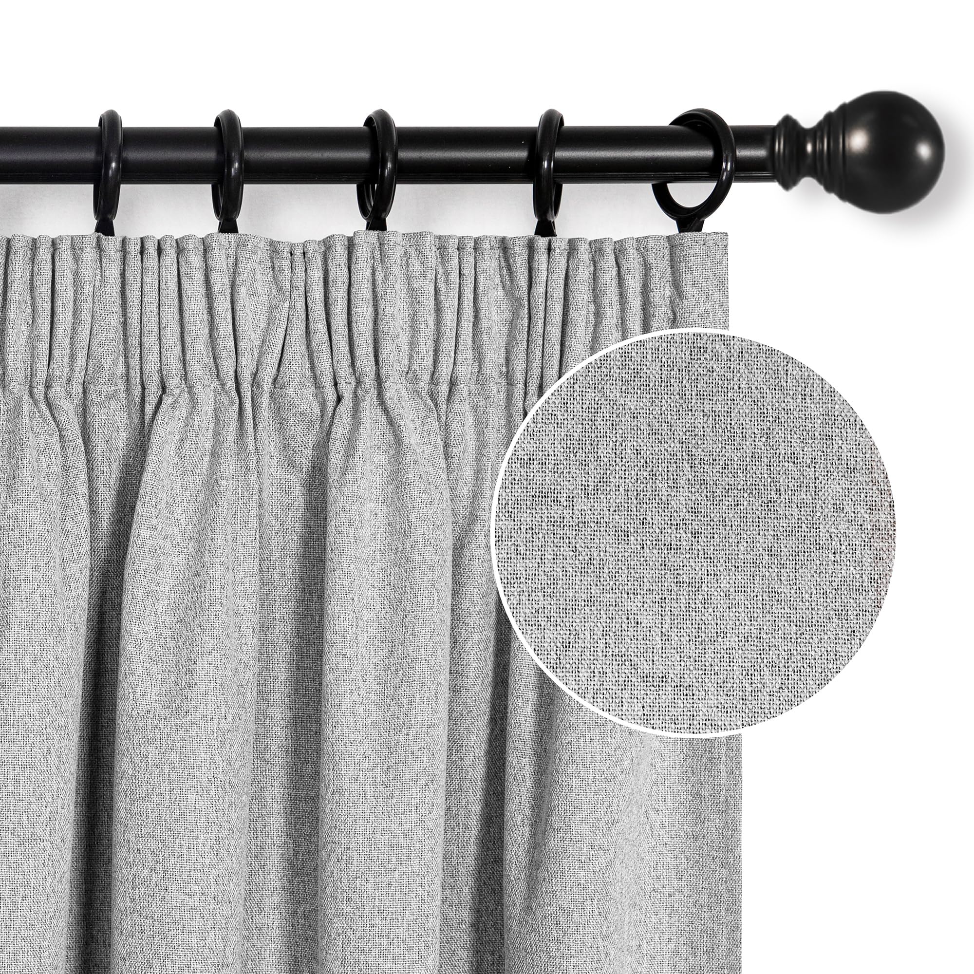 MYSKY HOME Opaque Curtains with Ruffle Tape for Kitchen, Bedroom, Thermal Curtain, Cold Protection, Blackout Short, Height 160 x Width 140 cm, Light Grey, Set of 2