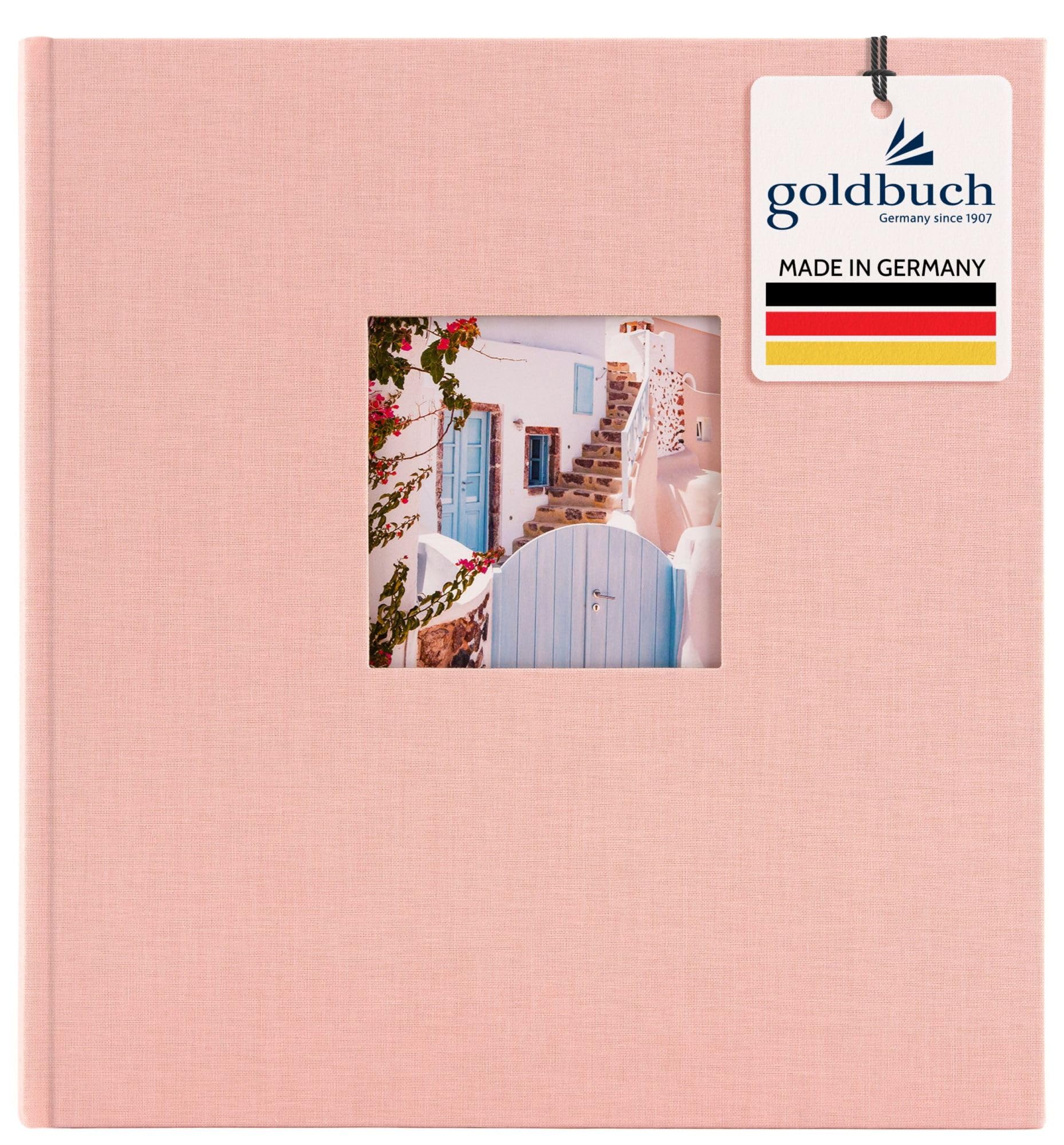 goldbuch Bella Vista 27 942 Photo Album with Picture Cut-Out Rosé, Memory Album in Format 30 x 31 cm, Photo Album 60 Black Pages with Glassine Dividers, Photo Book with Linen Cover, Baby Pink