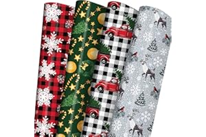 GIOLNIAY Christmas Wrapping Paper for Men Women Kids - Holiday Gift Wrap Red & Black Plaid with Truck, Black & White Plaid with Snowflake Xmas Design - 6 Jumbo Sheets, 28″×40″ Each, Easy to Store