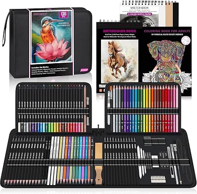 HIFORNY 136 Pcs Drawing Set Pro Art Supplies Pencils Sketchbook Case Black