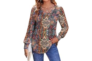 Zeagoo Women Fall Tops Puff Long Sleeve Tunic Top Causal Dressy Blouse V Neck T Shirts Modify Tops Black