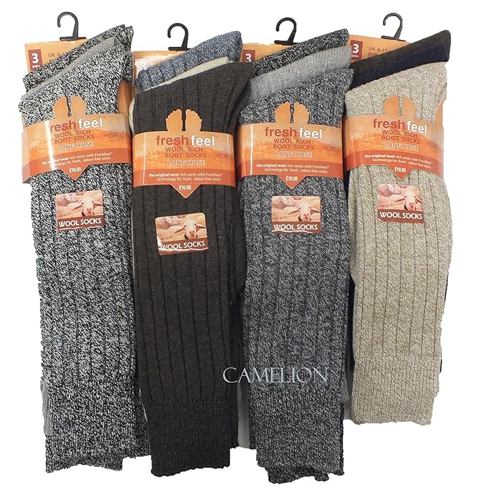 12 X PAIRS MENS EXTRA LONG THICK RICH WOOL HIKE SOCKS , BOOT SOCKS