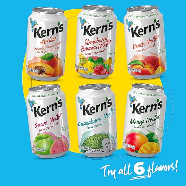 KERN’S TROPICAL FRUIT NECTAR JUICE VARIETY PACK – MANGO NECTAR & PEACH JUICE – MADE FROM FRUIT PUREE FOR SMOOTHIE MIX, COCKTAIL MIXERS & KIDS DRINKS – 11.5OZ, 12 PACK CANNED DRINKS