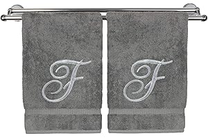 BC BARE COTTON Monogrammed Hand Towel, Personalized Gift, 16 x 30 Inches - Set of 2 - Silver Embroidered Towel - Extra Absorbent 100% Turkish Cotton- Soft Terry Finish - for Bathroom, Kitchen and Spa- Script F Gray