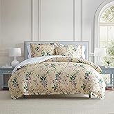 Martha Stewart - Queen Comforter Set, 100% Silky Smooth Cotton Sateen Floral Bedding for Year Round Comfort, 3 Piece Bed Set with Matching Pillowcases (Songbird Yellow)