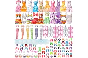 YAYYAY Girl Doll Clothes and Accessories | 168Pcs 11.5 inch Dolls Dress with Mermaid Swimsuits Skirts Shoes Hangers and Handbags Necklace | Stuffers Stocking Gift for Kids Age 6+