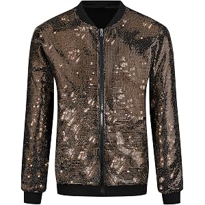 Golden Sequin Jacket for Men's Sparkly Metallic Party Varsity Bomber Jackets X-Large