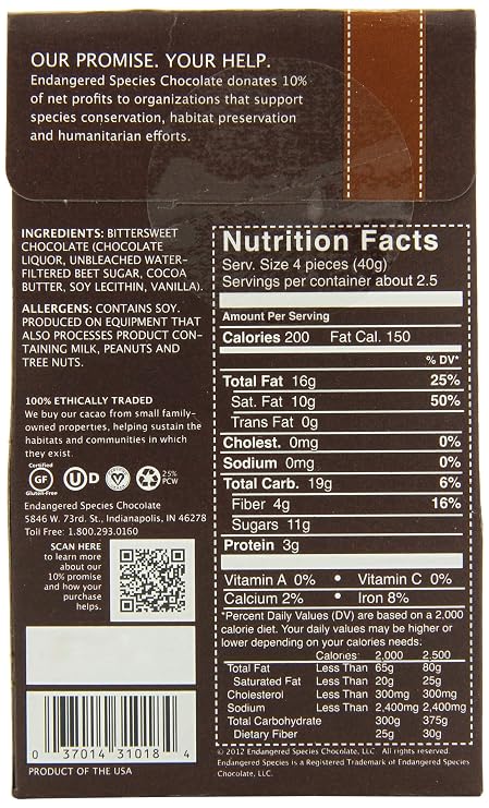 Endangered species chocolate Dark chocolate squares 72% cocoa (037014310184)