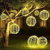 Joomer Solar Ball Lights Outdoor, 2Pack 13 &amp; 11in Total 264 LED, Warm White | Solar Powered Hanging Globe Metal Sphere Lights, 8 Modes Waterproof with Hooks for Patio Garden Gazebo Decorative Tree Decor