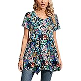 ENMAIN Tunic Tops for Women Plus Size Short Sleeve Top Loose Fit Dressy Casual Swing Summer Tunics Tops to Wear with Leggings