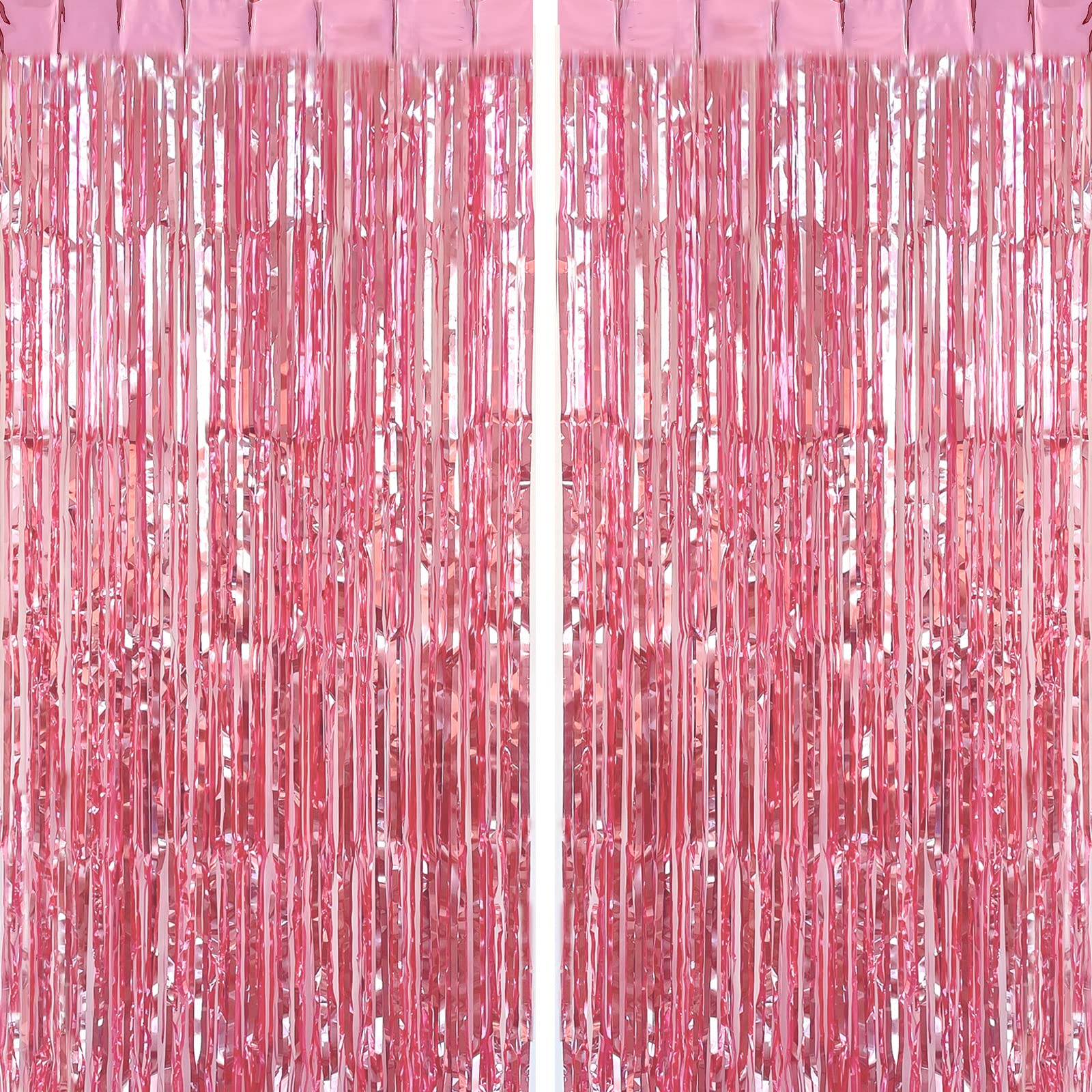 CHRORINE 2pcs 1m x 2.5m Pink Tinsel Foil Fringe Curtains Streamers Backdrop for Pink Party Birthday Wedding Bachelorette Baby Shower Bridal Shower Decorations