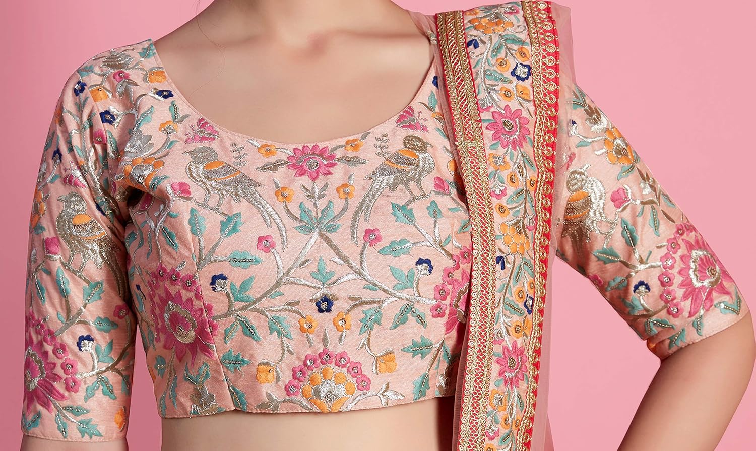 meghalya women's art silk lehenga choli (peach, free size)