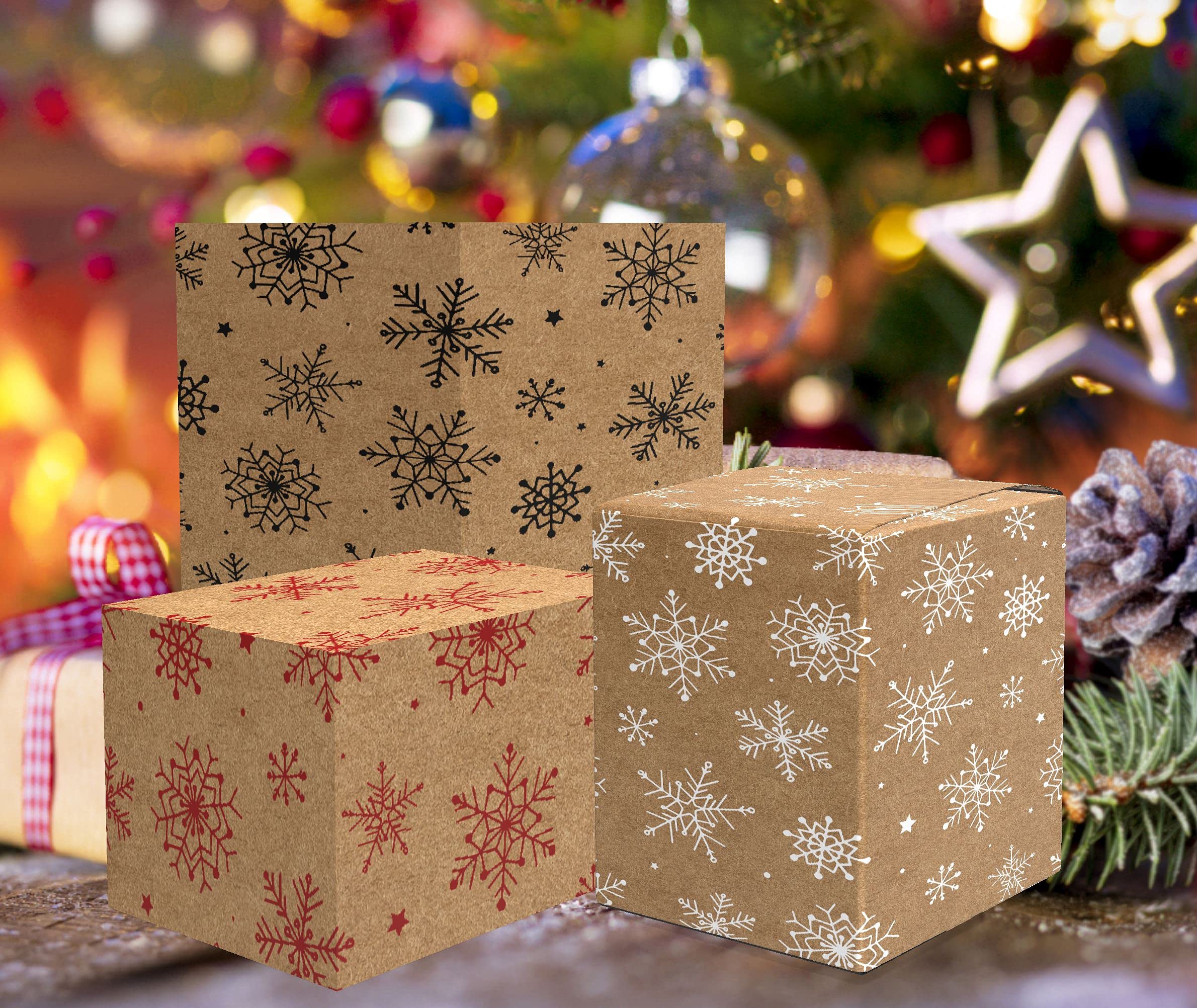 Kraft Snowflake Christmas Wrapping Paper Sheets X10 & Gift Tags X10 Xmas Wrap For Christmas Gifts & Xmas Presents for Baby, Kids Adults boys girls 50cmx70cm (KRAFT Effect)