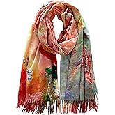 VENVSBEE Reversible Scarf Soft Large Shawl Wrap Blanket Double Sided Art Print Warm Pashmina Stoles Klimt Van Gogh Gifts