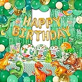 Party Spot! 258 pcs Dinosaur Birthday Party Decorations For Boy,20 Tableware Sets,Fringe Curtains,20 Paper Plates, Paper Cups, Green Dinosaur Balloon Arch Kit