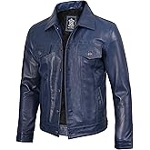 fjackets Real Lambskin Vintage Trucker Leather Jacket Men - Shirt Collar Style Leather Jackets For Mens